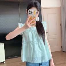 批发大码胖mm法式甜美绿色短袖雪纺衫女夏季新款小衫薄纱上衣娃娃衫