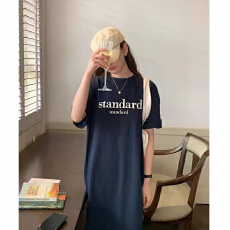 批发时尚开叉<b class='q'>印花</b>夏季2025女装T恤长裙长款过膝<b class='q'>连衣裙</b>