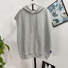 批发春秋款宽松胖mm2-300斤大码简约中<b class='q'>长款</b>无袖外套ins连帽<b class='q'>马甲</b>卫衣女