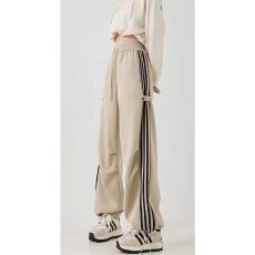 批发立体包边 美式阔腿工装卫裤女新款直筒休闲束脚运动裤子