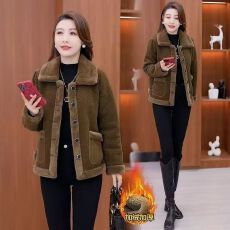 批发时尚妈妈装<b class='q'>百</b>搭短款灯芯绒外套中年女秋冬装新款加绒保暖上衣开衫