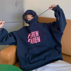 批发250大卫衣<b class='q'>韩版</b>东大门慵懒风个性印花加绒加厚双层连帽上衣