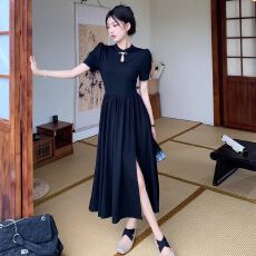 批发2025新款<b class='q'>女</b>装新中式复古国风<b class='q'>连衣裙</b>夏季收腰小黑裙显瘦高级感裙子