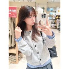 批发华棉复合牛奶丝原版新款韩系学院风假两件格子开衫<b class='q'>卫衣</b>女