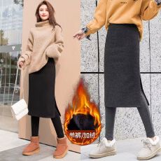 批发秋冬加肥加大码假两件<b class='q'>打底裤</b>裙中长款加绒加厚<b class='q'>包臀</b>半身裙子200斤