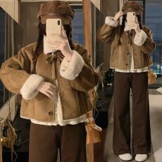 批发复合兔毛韩系皮毛一体巨好看加绒短款女秋冬小个子<b class='q'>甜美</b>宽松外套