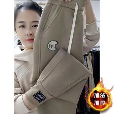 批发欧货2025秋冬大码加绒加厚卫裤女高腰束脚休闲裤显瘦<b class='q'>运动裤</b><b class='q'>哈伦</b>裤
