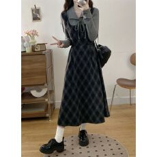 批发<b class='q'>大码</b>胖mm秋季<b class='q'>女</b>装新款时尚假两件拼接长袖<b class='q'>连衣裙</b>收腰显瘦减龄裙子