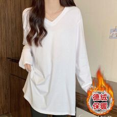 批发270g<b class='q'>打底衫</b>女白色V领2025秋冬季德绒款上衣宽松显瘦<b class='q'>中长款</b>T恤内搭