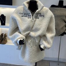 批发2025冬季新款法式气质字母设计款羊羔毛卫衣<b class='q'>套装</b>女休闲两件套短裙