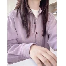 批发复古紫色灯芯绒慵懒<b class='q'>长袖</b>衬衫女2025新款秋冬宽松叠穿衬衣外套上衣