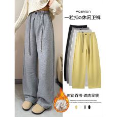弯刀香蕉裤女卫裤2025冬季新款高级感加绒加厚阔腿休闲百搭长裤子