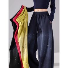 批发星星烫钻渐变色两穿休闲裤女装秋冬松紧腰弯刀卫裤街头潮酷<b class='q'>阔腿裤</b>