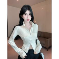 批发官图+高弹罗纹德绒鱼骨上衣短款<b class='q'>修身</b><b class='q'>运动</b>白色t恤休