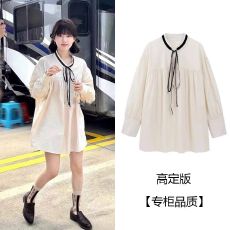 批发春秋新款日系高级感圆领娃娃裙宽松泡泡袖短款<b class='q'>衬衫</b><b class='q'>连衣裙</b>女仙女裙