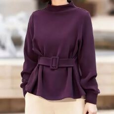 批发新款半高领时髦收腰带设计德绒保暖<b class='q'>套头卫衣</b>秋冬时尚气质上衣女