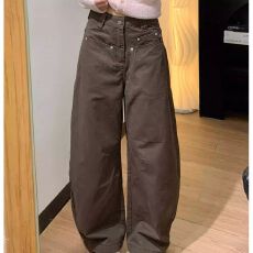批发美式棕咖色工装牛仔裤<b class='q'>女</b>2026春季新款宽松显瘦垂感休闲阔腿拖地裤