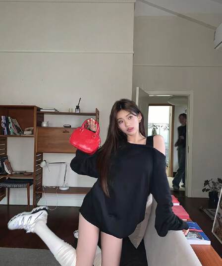 모방 후아 면 복합 루즈핏 비스듬한 어깨 의류 봄 가을 새로운 디자인 센스 작은 대중 oversize 오프숄더 후드티