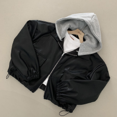 批发韩国chic秋冬复古洋气拉链大口袋休闲宽松百搭短款连帽<b class='q'>皮衣</b>外套女