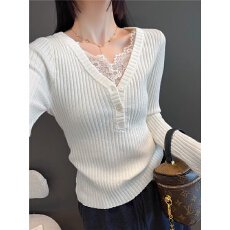 批发星空罗纹260<b class='q'>克</b>4*2时尚设计师女秋冬款蕾丝打底衫上衣