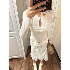 批发双层新中式白色网纱长袖<b class='q'>T</b><b class='q'>恤</b>女<b class='q'>夏季</b>新款重工刺绣