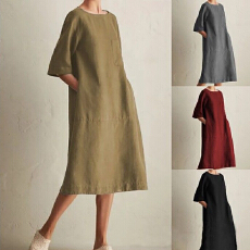 批发2026春夏季新款百搭宽松大码遮肉中长款连衣裙棉麻舒适