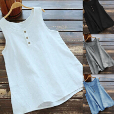 批发文艺复古宽松遮肉显瘦T恤衫女夏季新款棉麻背心无袖上衣