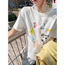 批发纯棉210克100%棉短袖T恤女宽松大码印花