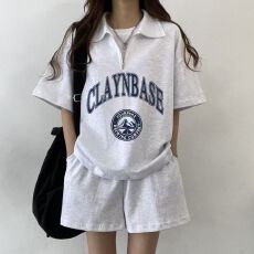 批发可爱少女系显瘦<b class='q'>休闲</b>网红短袖短裤两件套字母日系<b class='q'>运动服</b>套装女