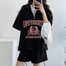 批发学院风<b class='q'>休闲</b>短袖短裤学生可爱女<b class='q'>运动服</b>套装女搭配两件套字母日系