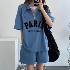 批发可爱少女<b class='q'>显瘦</b>休闲网红短袖短裤两件套字母日系<b class='q'>运动服</b>套装女