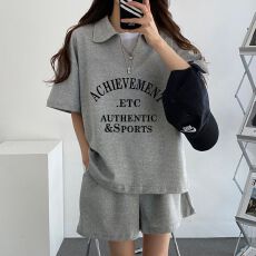 批发潮牌<b class='q'>女装</b>棉拉链立领外套短袖两件套2026新款夏套装两件套