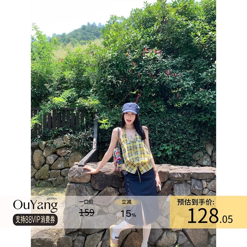 원본 더블 색상 그리드 지구 Ouyang 체크무늬 행침 목 민소매 여성 셔츠 작은 대중 핫걸 안감