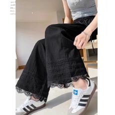 批发2026年新款夏季薄款高腰花边<b class='q'>阔腿裤</b>女宽松显瘦直筒休闲蕾丝休闲<b class='q'>裤</b>