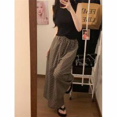 批发修身工字背心+格子宽松阔腿裤休闲<b class='q'>裙裤</b>套装<b class='q'>女</b>夏季2025新款两件套