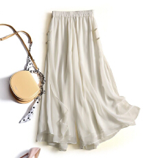 批发新中式裤裙<b class='q'>女</b>夏薄款九分阔腿裤<b class='q'>大</b>码胖mm宽松飘逸开叉垂感休闲裙裤