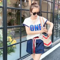 批发网红休闲套<b class='q'>装</b>女夏<b class='q'>装</b>2025新款洋气宽松字母印花短袖短裤两件套