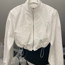 批发夏季新款立领抽绳拉链泡泡<b class='q'>长袖</b>短款<b class='q'>运动</b>防晒外套上衣女