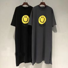 批发夏季新款<b class='q'>短袖</b>宽松肥大码印花开叉中长款连衣裙T恤连衣裙T恤