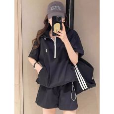 批发防晒衣短裤两件套<b class='q'>欧洲站</b>2026夏装新款欧货连帽拼色刺绣时尚<b class='q'>套装</b>女