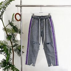 批发新款毛边破洞<b class='q'>牛仔</b>裤女宽松高腰<b class='q'>哈伦裤</b>超火的直筒九分裤