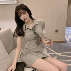 批发配领带酷酷哒超辣棒球选手显瘦连衣裙女polo领元气少女欲纯裙子