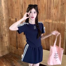 批发2026新款<b class='q'>运动</b>风时尚套装女<b class='q'>夏季</b>显瘦休闲短袖上衣包臀半身裙两件套