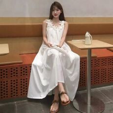 批发原版做法有内里法式海岛度假风重工立体花朵吊带连衣裙女无袖长裙