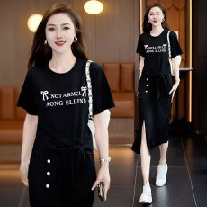 批发时尚气质设计感字母印花运动<b class='q'>套装</b>女2026年夏季新款半身裙两件套