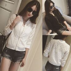 批发春<b class='q'>夏</b>长袖防晒衣蕾丝镂空修身薄款女短款防晒外套女棒球服女<b class='q'>夏</b>