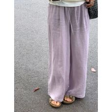 批发内包边 垂坠感阔腿裤女新款紫色棉麻裤子胖mm<b class='q'>大码</b>薄款直筒裤
