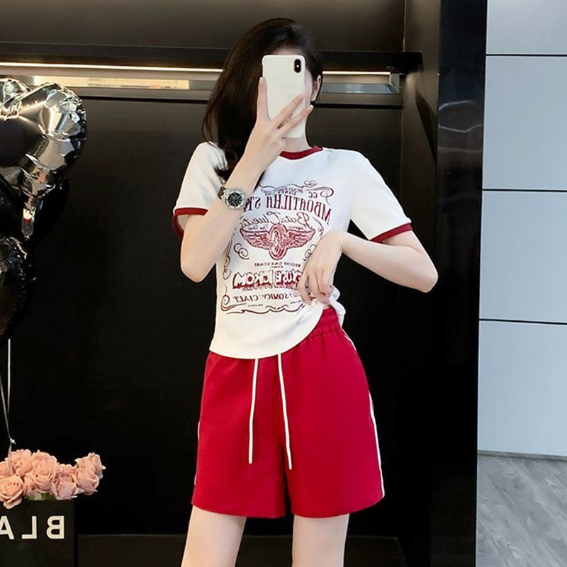 m--4xl 모방 면 반팔 반바지 캐주얼 스포츠 슈트 여름 폭발 외국 가스 세련된 디스플레이
