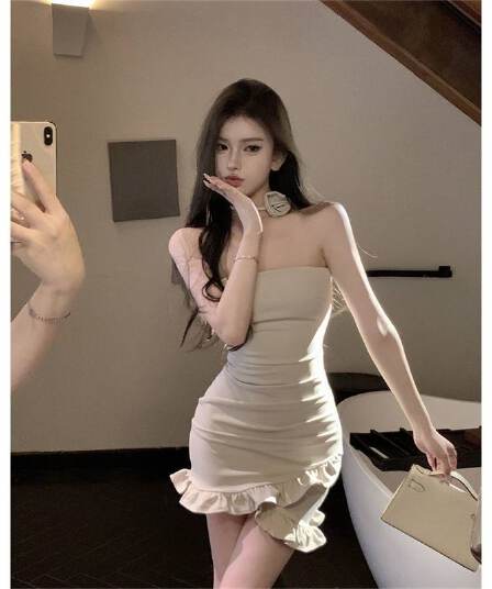 프랑스식 품격 순수한 욕망 바람 섹시함 오프숄더 여성 드레스 여름 디자인 센스 프릴 슬림해 보이는 타이트 스커트 치마