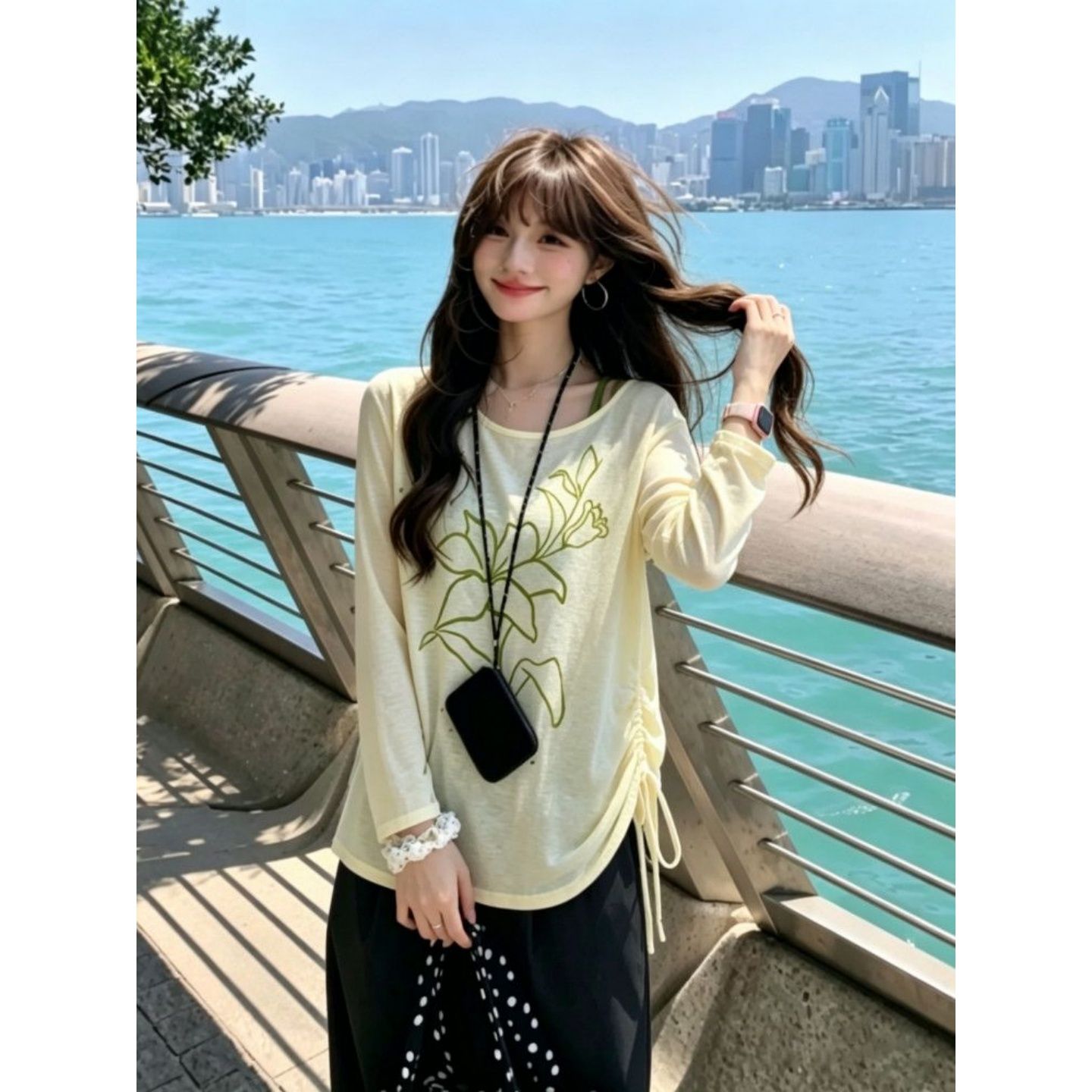 주간 실크 리브 110 크 모달 여름 달콤함 작은 청신 슬립 블라우스 투피스 세트